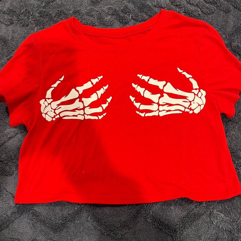 Amazon Red Skeleton Hands Crop Top